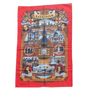 Vintage London Tea Towel Red Landmarks Souvenir Made in Britain Tourist Kitchen